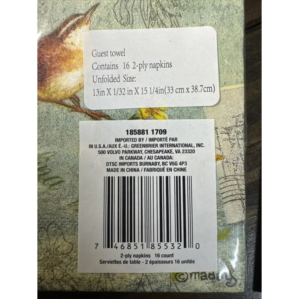 Guest Towel Qty: 16, 2 Ply Napkins 13 In x 1/32 In X 15 1/4 In. Yellow Bird